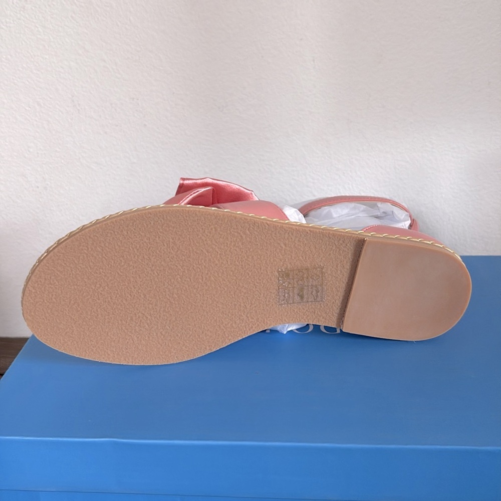 NIB [Jack Rogers] Heidi Satin Bow T-Strap Zip Flat Sandals in Rose Women’s Sz 6 - Picture 8 of 11